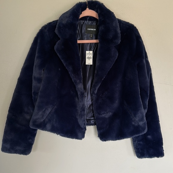 Express Faux Fur Jacket - Navy Blue - XS - Picture 13 of 16